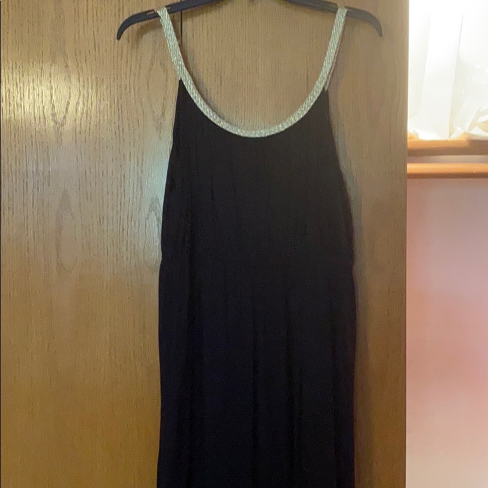Black sundresss with gold braided straps